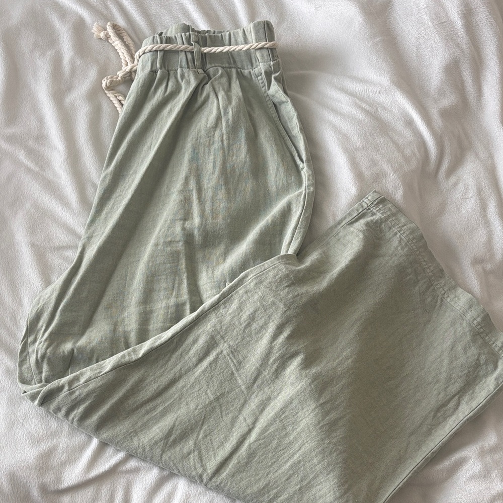 Light Sage Linen Drawstring Pants